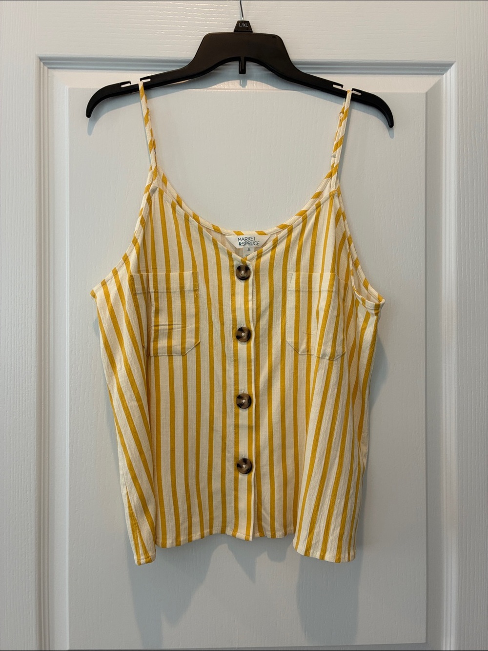 Market & Spruce Yellow and White Striped Button-Front Cami Top
